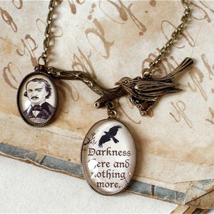 Edgar Allan Poe Necklace - The Raven Quote - Poe Jewelry in Bronze or Silver Finish