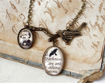 Edgar Allan Poe Necklace - The Raven Quote - Poe Jewelry in Bronze or Silver Finish