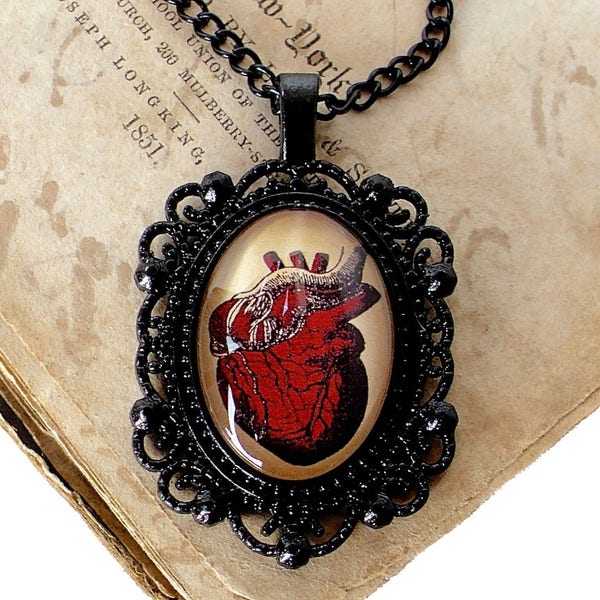 Anatomical Heart Necklace in Black - Oddities