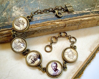 Philosophy Bracelet in Bronze - Bracelet or Necklace - The Philosophers Hippocrates Plato Socrates and Aristotle with Hemlock