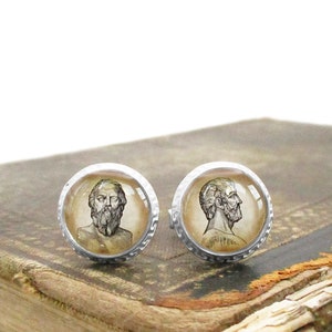 Philosophy Cuff Links in Solid Sterling Silver - Socrates and Plato Greek-Style Cufflinks
