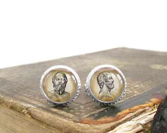 Philosophy Cuff Links in Solid Sterling Silver - Socrates and Plato Greek-Style Cufflinks