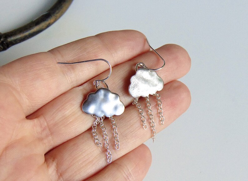 Cloud Earrings Raincloud Earrings Rain Cloud Earrings in Rhodium Silver Rain Earrings
