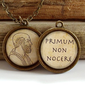 Hippocrates Necklace Hippocratic Oath DOUBLE SIDED Philosophy Necklace in Bronze or Silver image 1