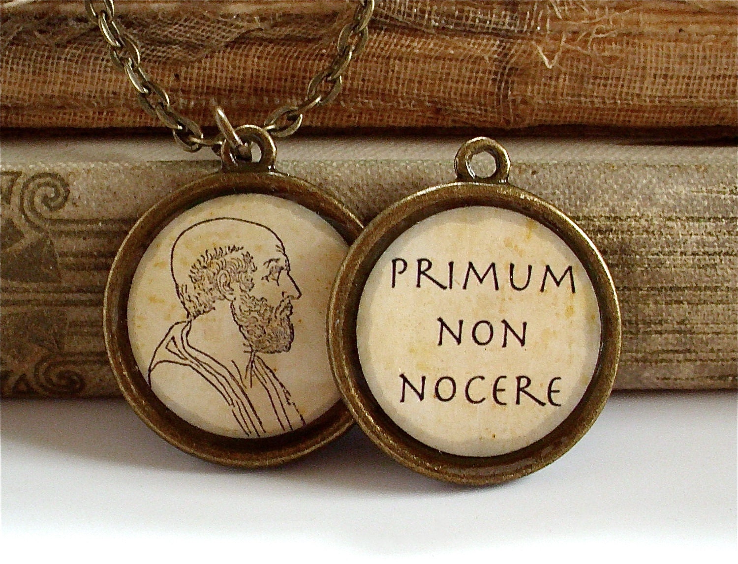 Hippocrates Necklace - Hippocratic Oath - DOUBLE SIDED Philosophy Necklace in Bronze or Silver