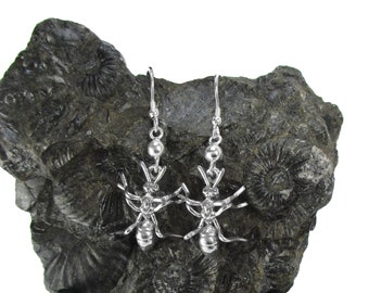 Ant Earrings in Solid Sterling Silver - Insect Jewelry