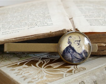 Charles Darwin Tie Clip - Darwin Tie Bar in Bronze or Silver Finish - Evolution - Science Tie Bar