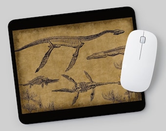 Dinosaur Mouse Pad - Ancient Marine Reptiles - Plesiosaurus Mosasaurus and Ichthyosaurus Fossils with Ancient Sea Fans