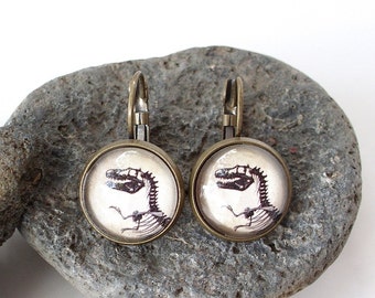 DINO SALE - Dinosaur Earrings - T-Rex Fossil Earrings in Bronze - Tyrannosaurus Rex