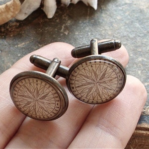 SALE Compass Cufflinks Compass Cuff Links In Bronze Pirate Jewelry Nautical image 5