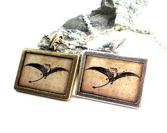 Dinosaur Necklace - Pterodactyl Necklace - Dinosaur Pendant in Bronze or Silver - Jurassic Fossil - Dino Jewelry