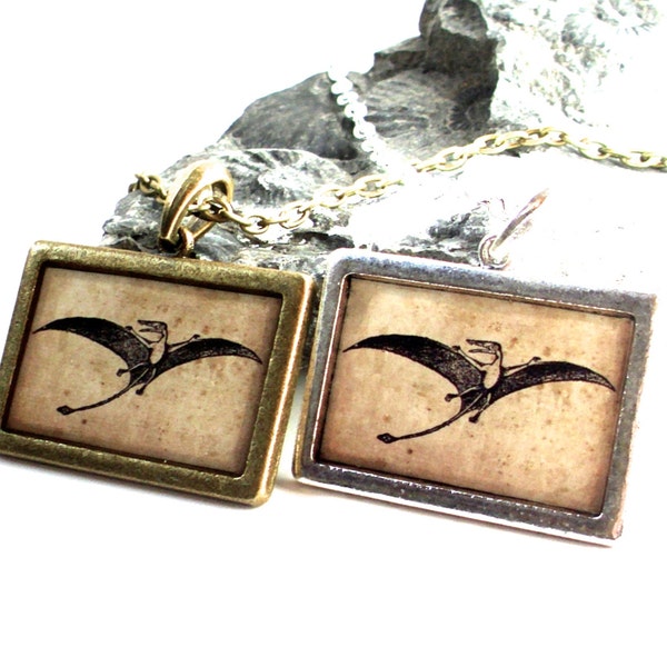 Dinosaur Necklace - Pterodactyl Necklace - Dinosaur Pendant in Bronze or Silver - Jurassic Fossil - Dino Jewelry