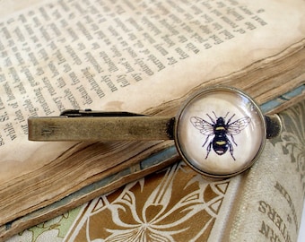 Bee Tie Clip - Honey Bee - Bumble Bee Tie Clip / Tie Bar in Bronze or Silver Finish - Sherlock Holmes