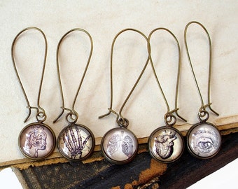 Anatomy Earrings - Full Set - Mix and Match : Eye - Lungs - Heart - Intestines - Brain - Anatomical Earrings in Bronze or Silver Finish