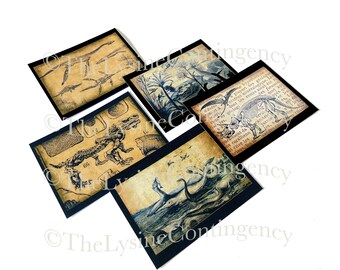 Dinosaur Postcards - Set of 5 - Triceratops - Pterodactyl - Plesiosaur - Blank Cards