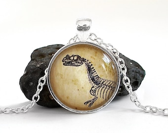 Dinosaur Necklace - Ceratosaurus Fossil - Antique Dinosaur Print Pendant in Silver - Dino Jewelry