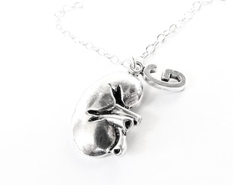 Kidney Necklace - Kidney With Initial or Word Charm - Kidney Cancer - Survivor