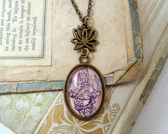 Lord Ganesha Necklace - Hindu God Necklace - India - Lotus Chain in Bronze - Yoga