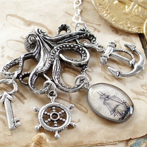 Octopus Necklace Anchor Necklace Pirate Jewelry Statement Necklace The Kraken Pirate Ship image 6