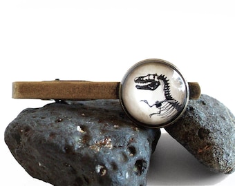 Dinosaur Tie Clip - T Rex Tie Bar in Bronze Or Silver Finish - Dinosaur Wedding - Fossil - Paleontologist - Tyrannosaurus