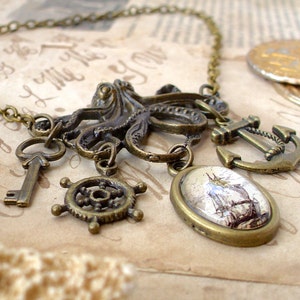 Octopus Necklace Anchor Necklace Pirate Jewelry Statement Necklace The Kraken Pirate Ship image 5