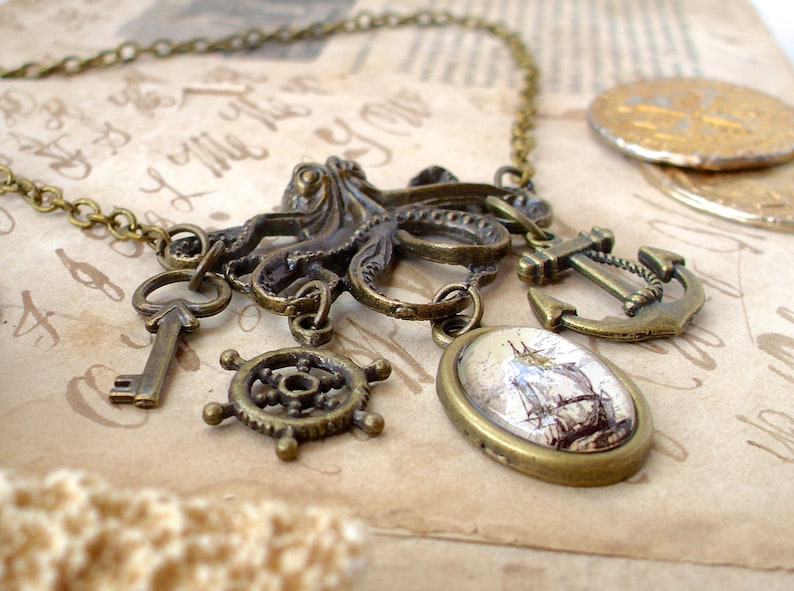 Octopus Necklace Anchor Necklace Pirate Jewelry Statement Necklace The Kraken Pirate Ship image 5