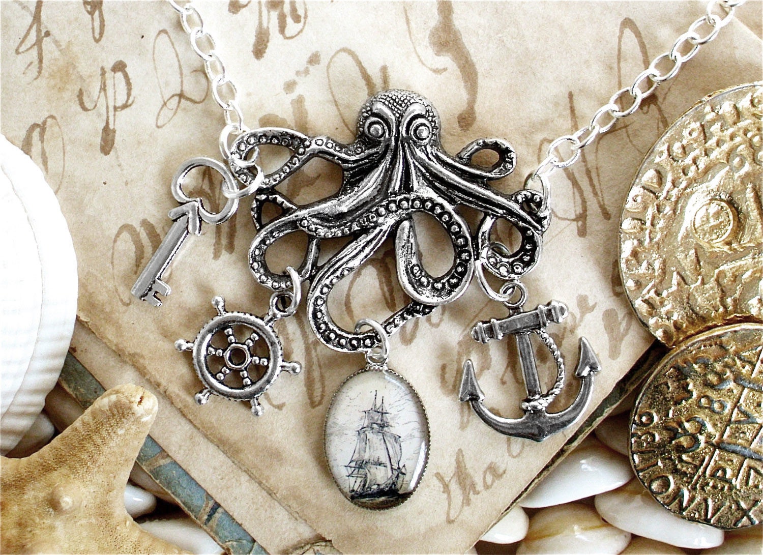 Octopus Necklace - Anchor Necklace - Pirate Jewelry / Statement Neckl…