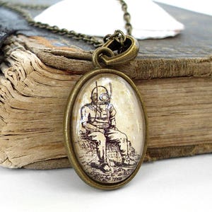Tiefseetaucher Anhänger - Antique Nautical Print Anhänger in Bronze oder Silber Finish