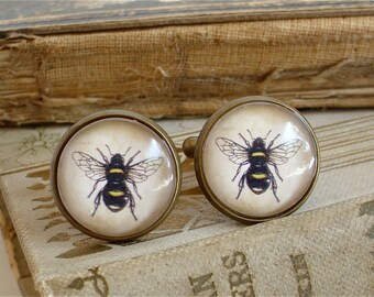 Honey Bee Cuff Links in Bronze or Silver Finish - Bee Cuff Links - Sherlock Holmes