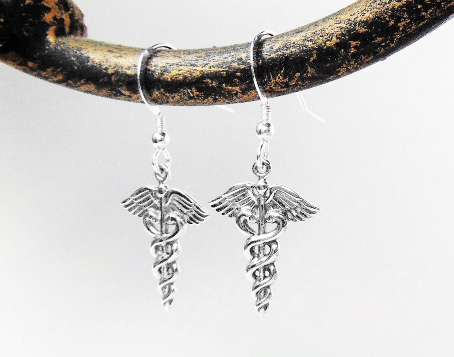 Caduceus Earrings in SOLID Sterling Silver Doctor Nurse Medical