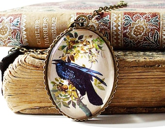 Raven Necklace - Statement Necklace in Bronze or Silver Finish