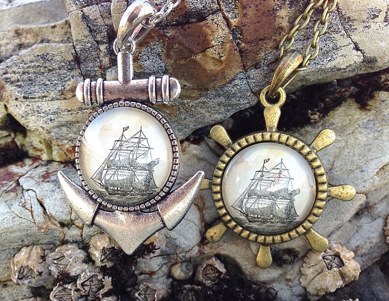 SALE Pirate Ship Necklace Bronze Helm or Silver Anchor Etsy Denmark