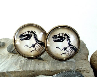 T Rex Cufflinks - T Rex Cuff Links - Dinosaur Cuff Links in Bronze or Silver Finish - Paleontology - Jurassic - Tyrannosaurus Rex