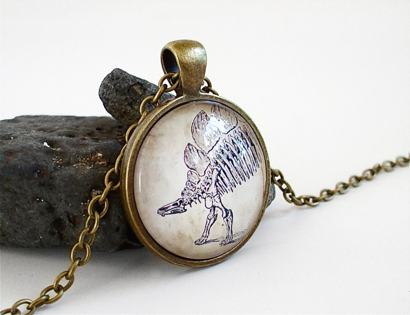 Dinosaur Necklace Stegosaurus Pendant in Bronze Antique Print Dino ...