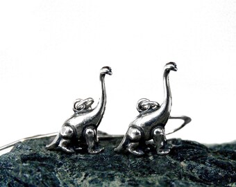 Dinosaur Earrings - Brontosaurus Earrings in All Sterling Silver - Sauropod