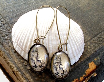Antique Deep Sea Diver Earrings in Bronze or Silver Finish - Diving Dangle Earrings
