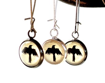 Crow Earrings - Black Crow Raven Dangle Earrings
