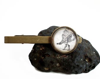 Dinosaur Tie Clip - Stegosaurus Tie Bar in Bronze Or Silver Finish - Dinosaur Wedding - Fossil - Paleontologist