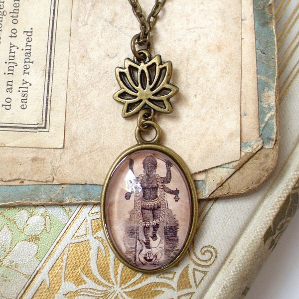 Kali Necklace - Hindu Goddess of Destruction and Transformation - Lotus Chain in Bronze - Yoga