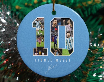 Argentina #10 Lionel Messi Collage Ceramic Ornament, Soccer Fan Christmas Tree Decor