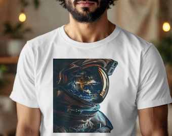 Astronaut Helmet Reflection Earth T-Shirt, Space Explorer Graphic Tee