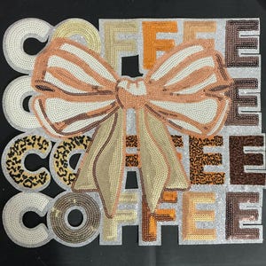 Coffee Iron on Sequin Patch