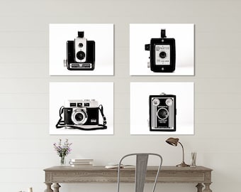 Vintage Camera Art Print Photo, Black and White Camera Prints, Modern Wall Art Decor, Minimal Art Print Decor, Unframed