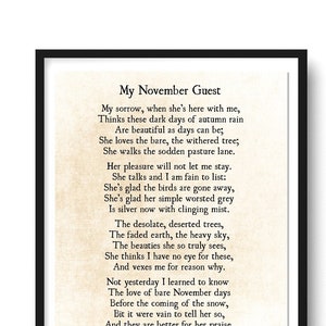 Robert Frost Poetry Art, My November Guest Poem, Robert Frost Poem, Modern Wall Art, Literary Poetry Art Print, Book Page Wall Art, Unframed