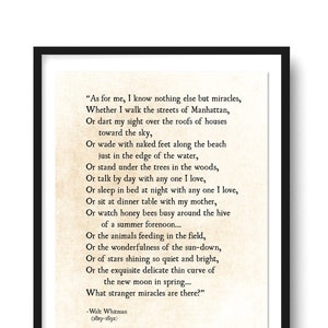 Walt Whitman Quote Art Print, Miracles Poem, Leaves of Grass, Miracles Poetry Art Print, Book Page Art, Graduation Gift, Unframed