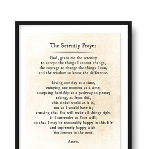 God Grant me the Serenity Prayer Art Print, Full Serenity Prayer, Bible Verse Wall Art Print, Religious Print, Unframed
