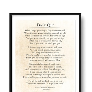 Don&#39;t Quit Poem, John Greenleaf Whittier Quote, Graduation Gift, Grad Gift, Inspirational Quote, Poetry Wall Art Print, Unframed