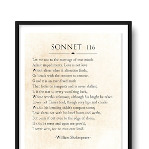 Sonnet 116 by William Shakespeare, Poetry Art, Love Poem, Love Wall Art, Gift for Wife Husband, Modern Wall Art, Literary Art Print Unframed