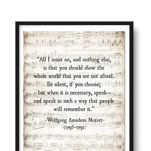 Wolfgang Amadeus Mozart Quote Art Print, Music Quote Art Print, All That I Insist Quote, Gift for the Musician, Music Art, Unframed