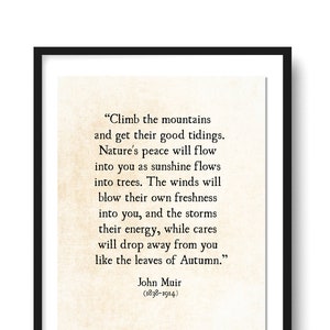 John Muir Quote Print, Climb the Mountains Quote, Nature Quote Art Print, Nature Lover Gift, Book Page Art, Farmhouse Decor Print